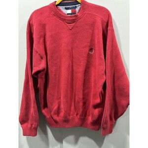 Vintage Heritage Tommy Hilfiger Red Knit Crest Sweater Men’s L 100% Cotton Crew